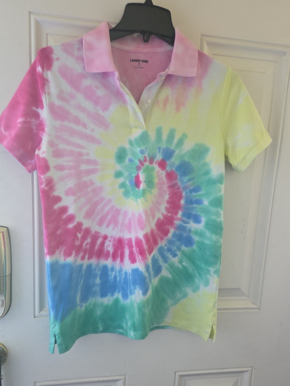 Lands' End WOMENS Tie-Dye Polo in Pink, Blue, Green & Yellow